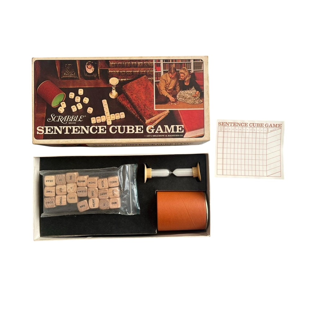 Scrabble Sentence Cube Game, Selchow Richter, Made In USA, Vintage 70's Complete